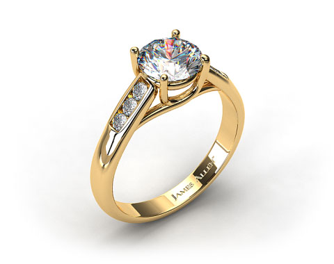 18k Yellow Gold Cross Prong Cathedral Style Diamond Engagement Ring